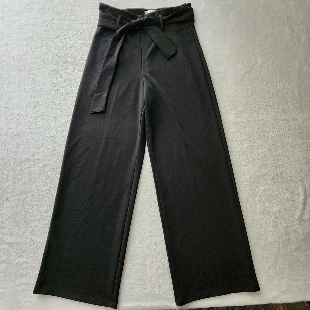 Leith Tie Waist Wide Leg Pants Medium Black High Rise Trousers Professional Work